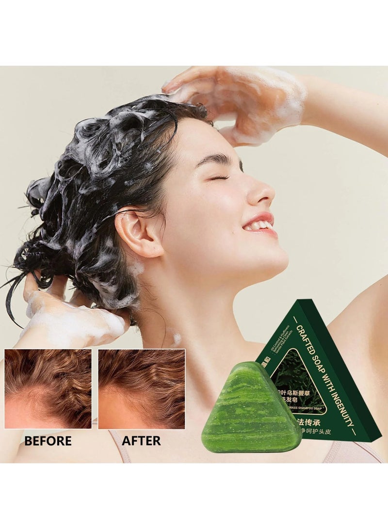 طبيعة صابون شامبو ناتشر تراينجل، شامبو ناتشر سيفن جرين سوب، تنظيف لطيف وعناية مغذية لشعر صحي ولامع، صابون شامبو صلب نباتي، عناية عشبية بالشعر - Image 1